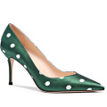 High Heel Shoes Pumps Women's Green Polka Dot Silk Women custom Ladies Dress Shoes For Lady